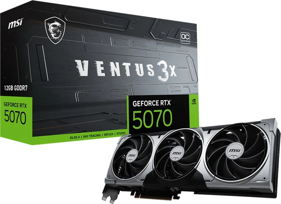 Видеокарта MSI PCI-E 5.0 RTX 5070 12G VENTUS 3X OC NVIDIA GeForce RTX 5070 12Gb 192bit GDDR7 2542/28000 HDMIx1 DPx3 HDCP Ret