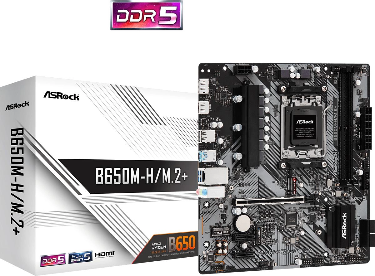 Материнская плата Asrock B650M-H/M.2+ Socket AM5 AMD B650 2xDDR5 mATX AC`97 8ch(7.1) GbLAN RAID+HDMI+DP