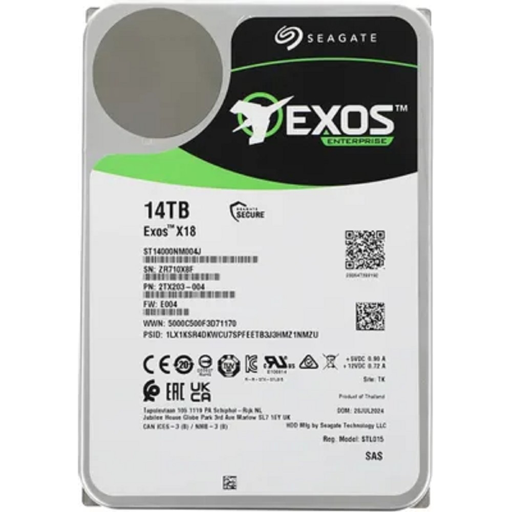 14TB Seagate Exos X18 (ST14000NM004J) {SAS 12Gb/s, 7200 rpm, 256mb buffer, 3.5"}