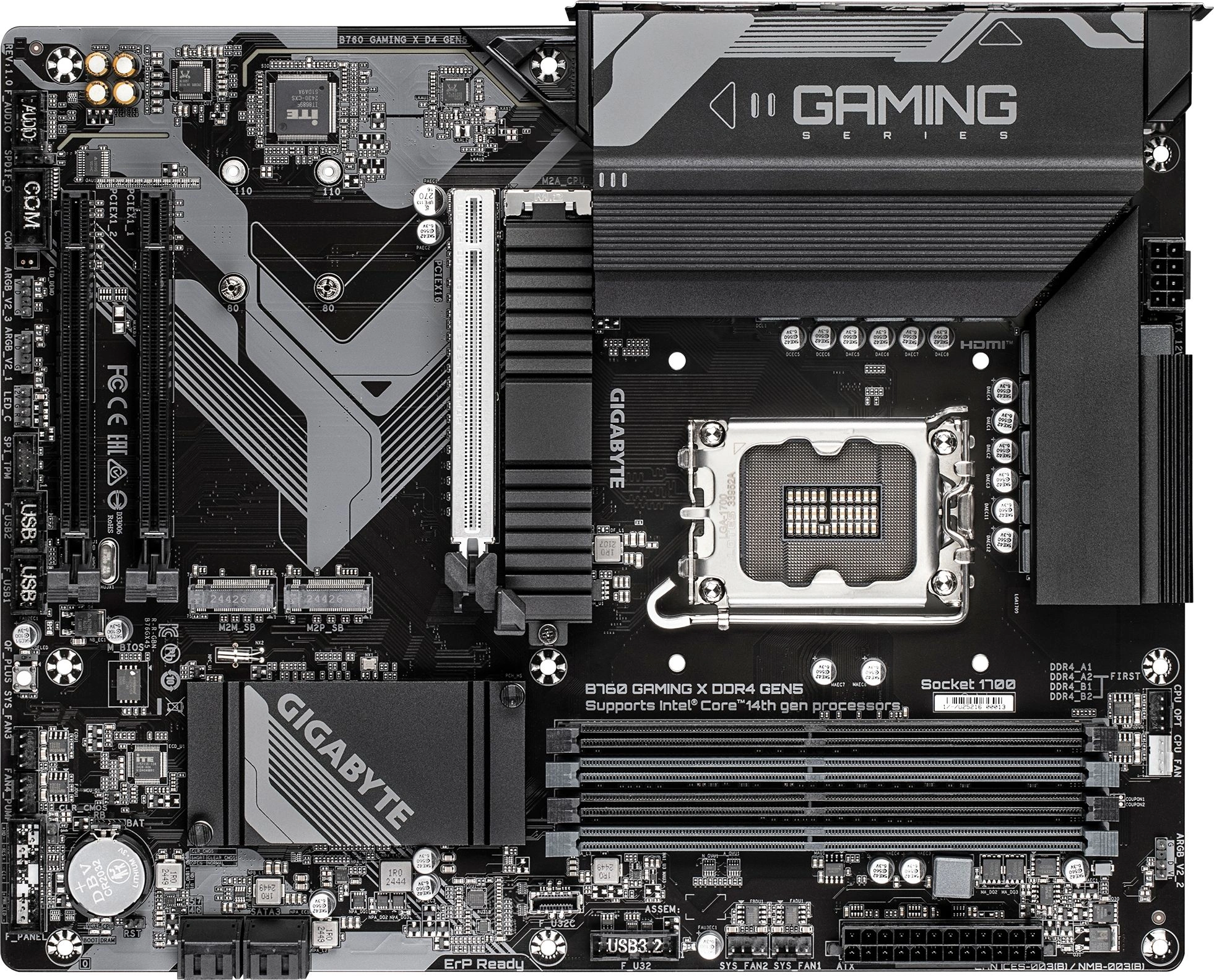 Материнская плата Gigabyte B760 GAMING X DDR4 GEN5 Soc-1700 Intel B760 4xDDR4 ATX AC`97 8ch(7.1) 2.5Gg RAID+HDMI+DP