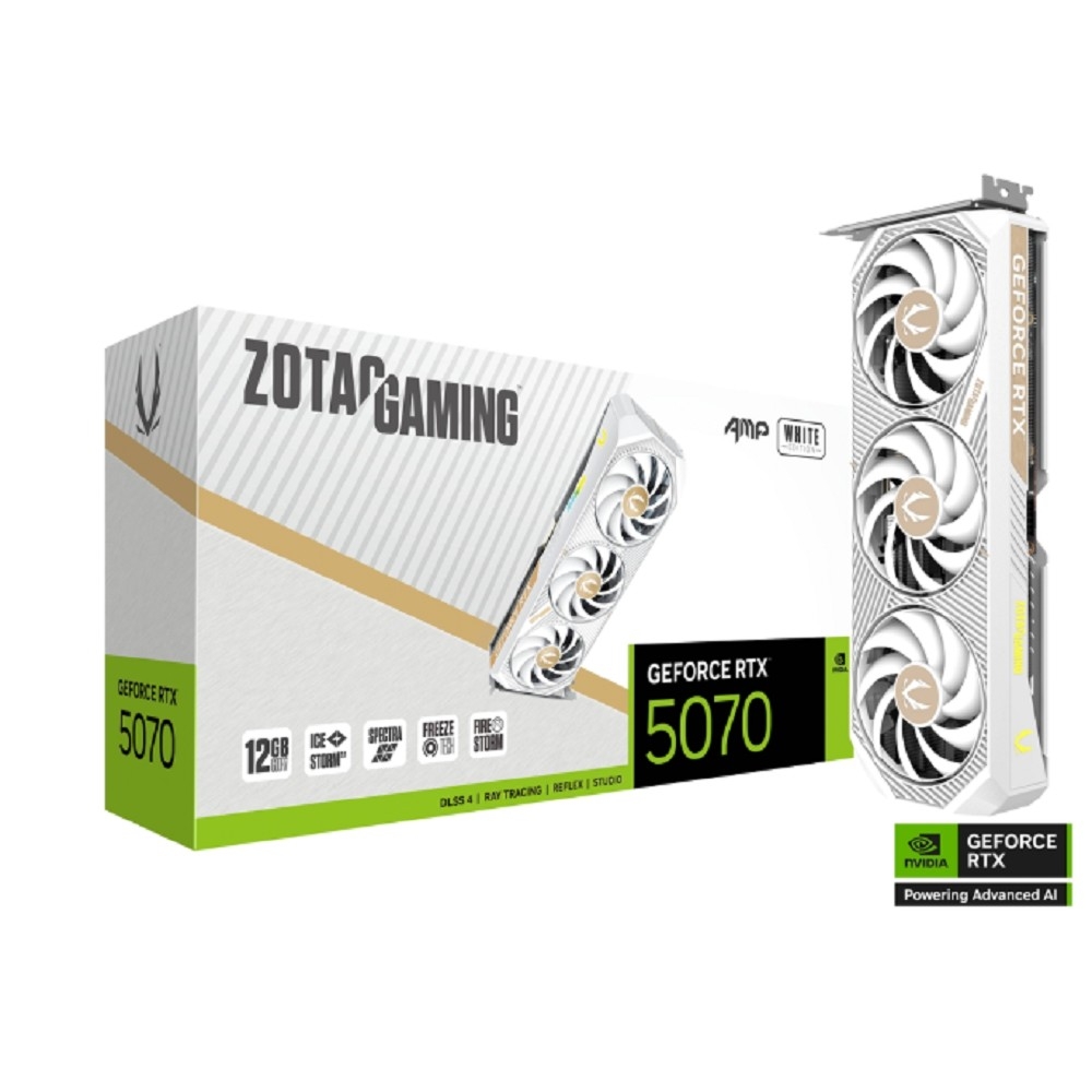 Видеокарта ZOTAC RTX5070 AMP WHITE ED 12GB GDDR7 192bit 3xDP HDMI 3FAN PREMIUN PACK