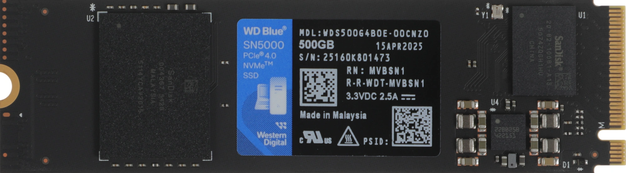 Накопитель SSD WD PCIe 4.0 x4 500GB WDS500G4B0E SN5000 Blue M.2 2280