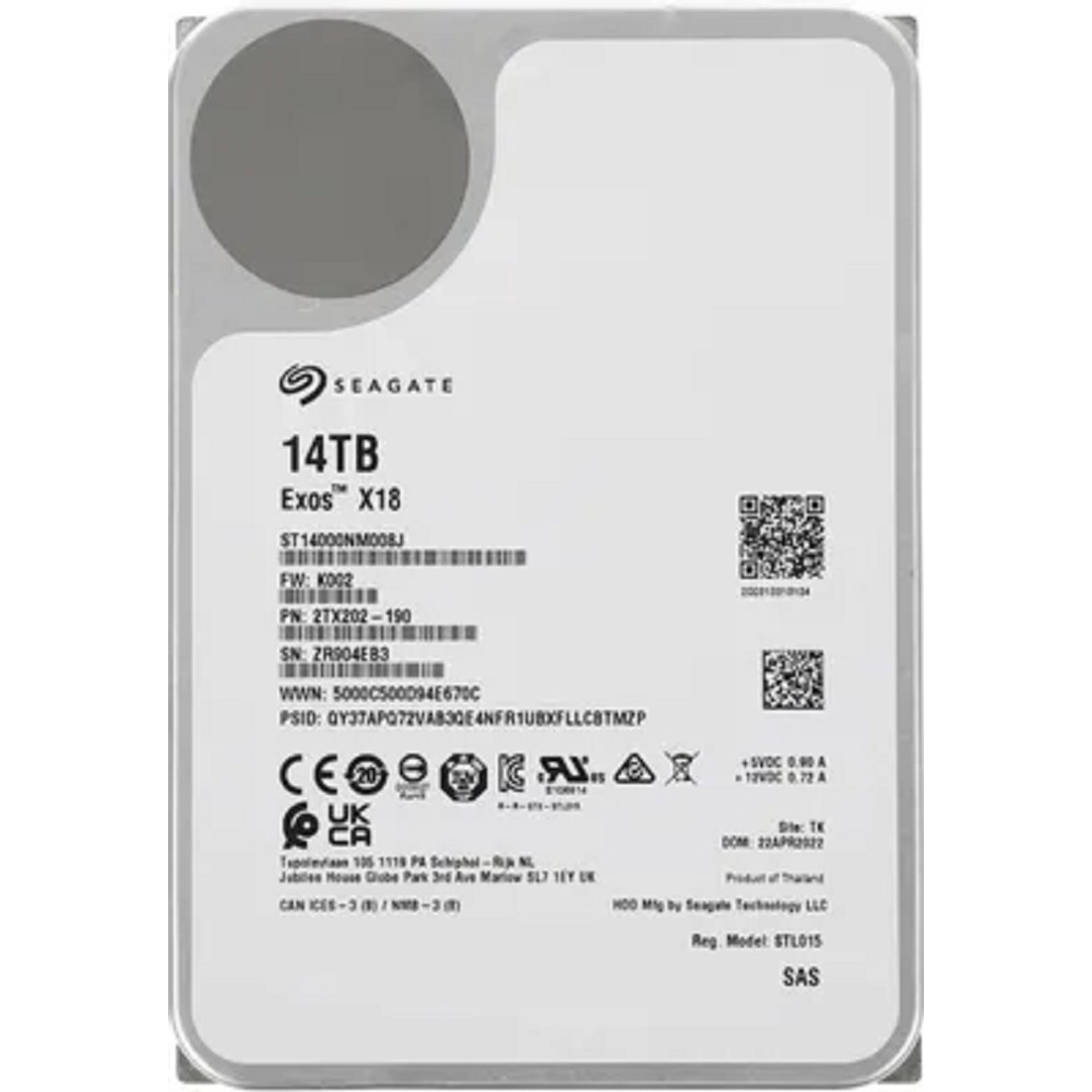 14TB Seagate Exos X18 (ST14000NM008J) {SAS 12Gb/s, 7200 rpm, 256mb buffer, 3.5"}