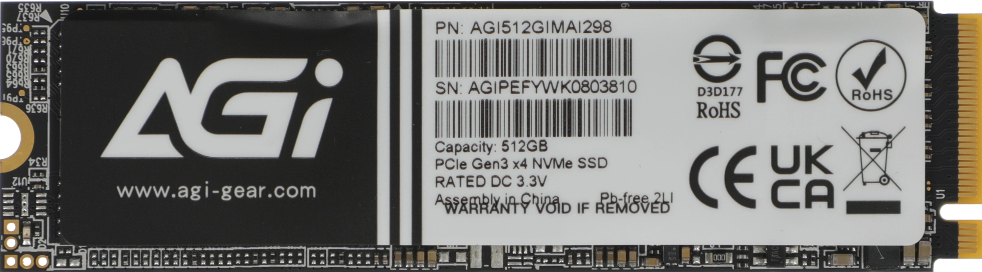 Накопитель SSD AGi PCIe 3.0 x4 512GB AGI512GIMAI298-CB AI298 M.2 2280