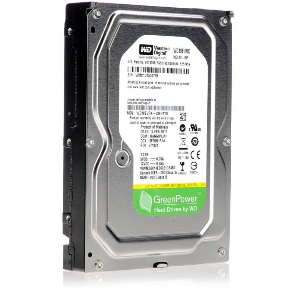 1TB WD AV-GP Video Surveillance 5400 RPM 64mb SATA3 WD10EURX