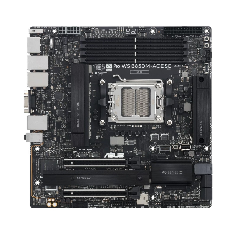 Материнская плата ATX ASUS PRO WS B850M-ACE SE 90MB1MN0-M0EAY0 (AM5, AMD B850, 4*DDR5 (8000), 3*PCIe, 2*M.2, 4*SATA, 5*USB 3.2, 2*USB 2.0, VGA, HDMI, DP)