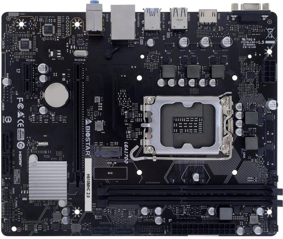 Материнская плата Biostar H610MHC 2.0 Soc-1700 Intel H610 2xDDR4 mATX AC`97 8ch(7.1) GbLAN+VGA+HDMI