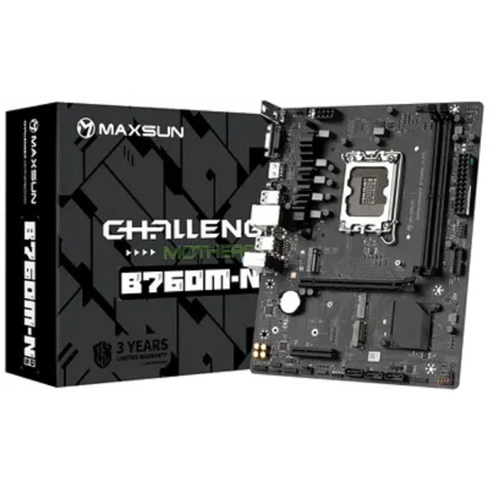 MAXSUN MS-Challenger B760M-N D5 V2 (Socket 1700, mATX, 2*DDR5, VGA/HDMI, 3*SATA3, 2*M.2, 1xPCI-E x16 /1xPCI-E x4, 4*USB 2.0,  2*USB 3.2 Gen1 , LAN 1*1G,  RTL)