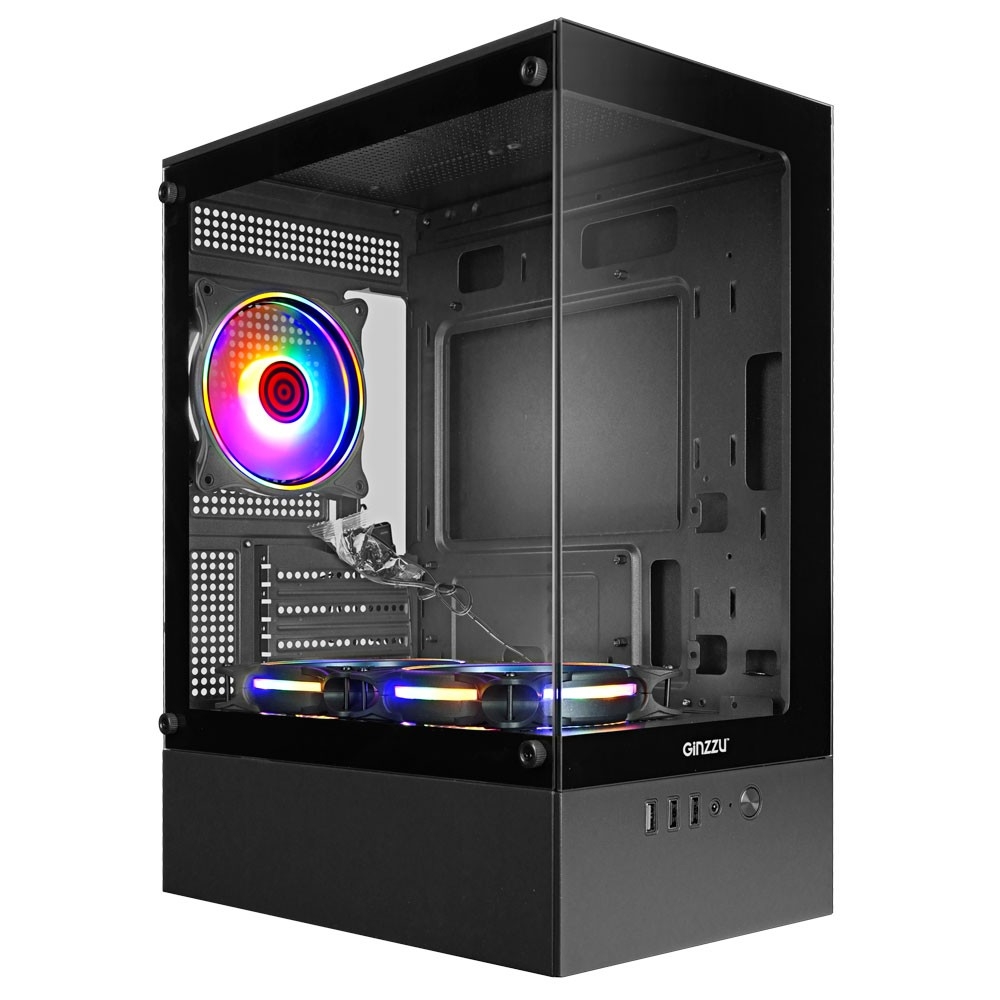Ginzzu CL475 mATX FAN 3*12LC4 передняя панель Стекло