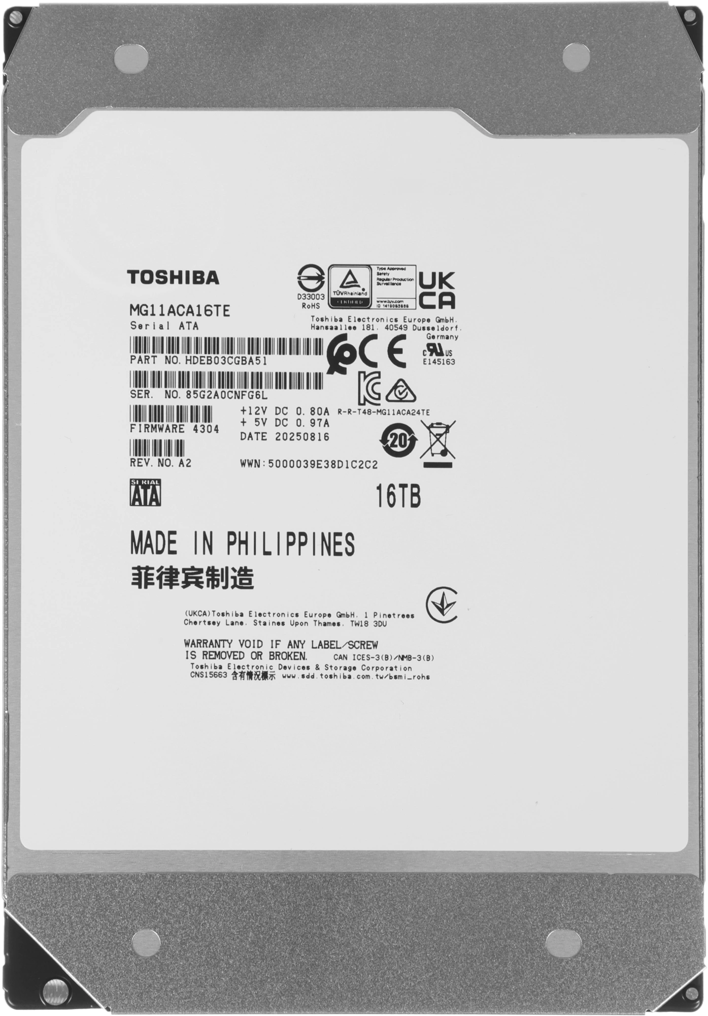 Жесткий диск Toshiba SATA-III 16TB MG11ACA16TE Enterprise Capacity 512E (7200rpm) 1024Mb 3.5"