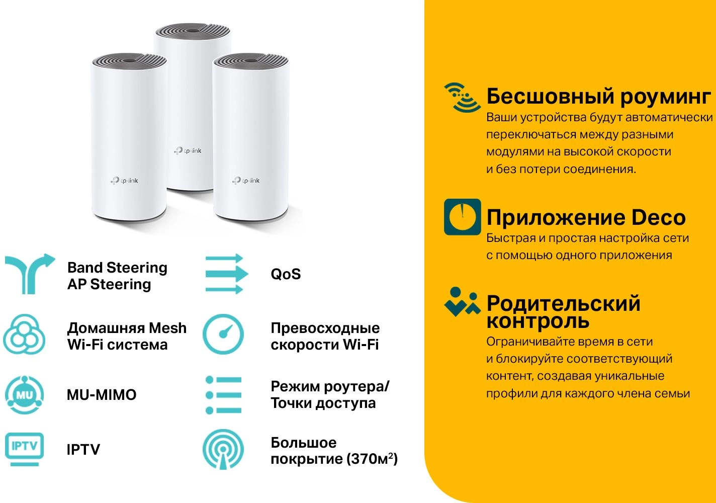 Бесшовный Mesh роутер TP-Link Deco E4 (DECO E4(3-PACK)) AC1200 10/100BASE-TX белый (упак.:3шт)