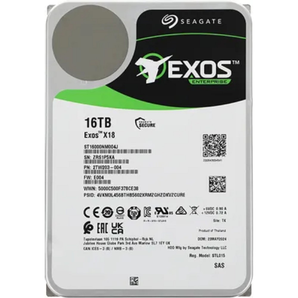 16TB Seagate Exos X18 (ST16000NM004J) {SAS 12Gb/s, 7200 rpm, 256mb buffer, 3.5"}