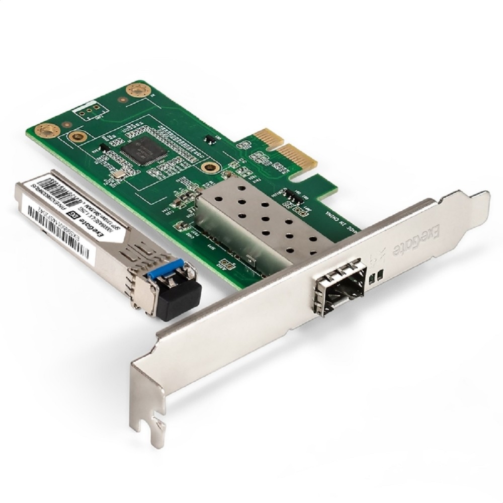 Exegate EX298936RUS Комплект: Сетевой адаптер SFP ExeGate EXE-i210-F1 + Трансивер Single-Mode до 20км EXT-1G-SM1310-LC2-20KM (EX296228RUS: PCI-E x1 v2.0, порты 1x SFP (10/100/1000Mb/s), Gigabit Server