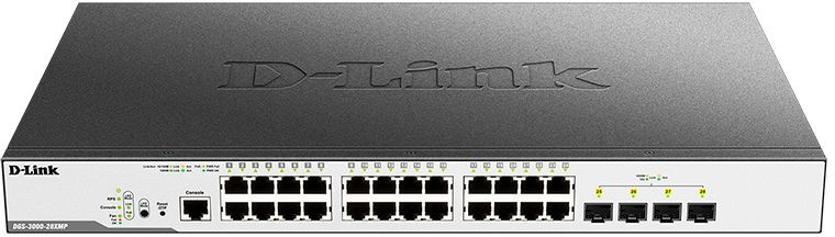 Коммутатор D-Link DGS-3000-28XMP/B1A (L2) 24x1Гбит/с 4SFP+ 24PoE+ 370W управляемый