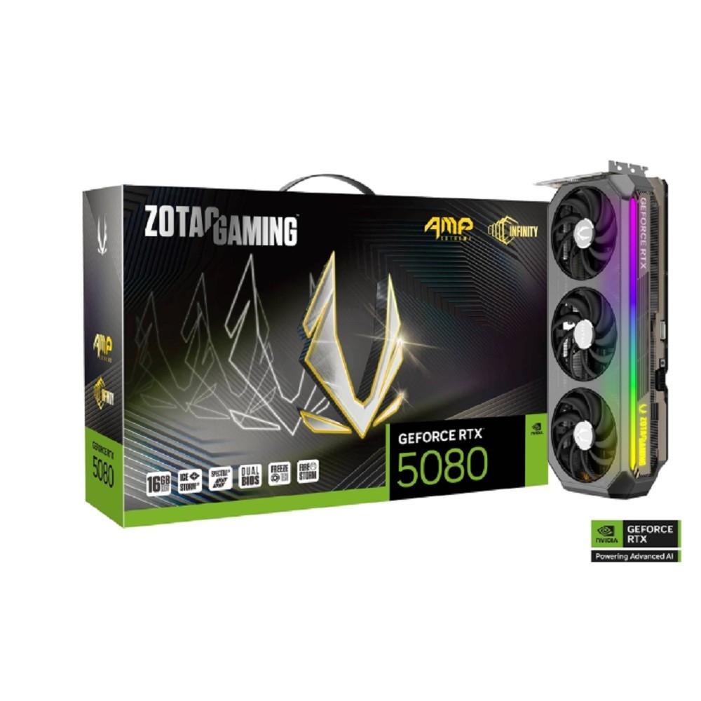 Видеокарта ZOTAC RTX5080 AMP EXTREME INFINITY 16GB GDDR7 256 3xDP HDMI 3FAN PREMIUM PACK