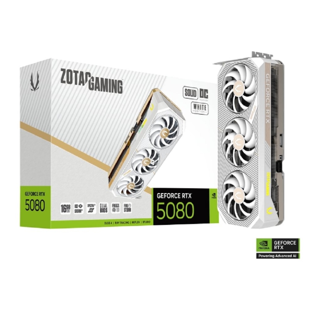 Видеокарта Zotac RTX5080 SOLID OC WHITE ED 16GB GDDR7 256bit 3xDP HDMI 3FAN PREMIUM PACK (ZT-B50800Q-10P)