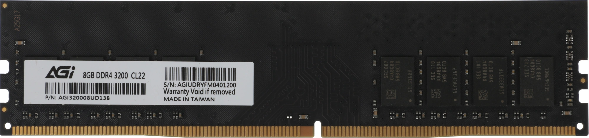 Память DDR4 8GB 3200MHz AGi AGI320008UD138-BK UD138 OEM PC4-25600 CL22 DIMM 288-pin 1.2В OEM
