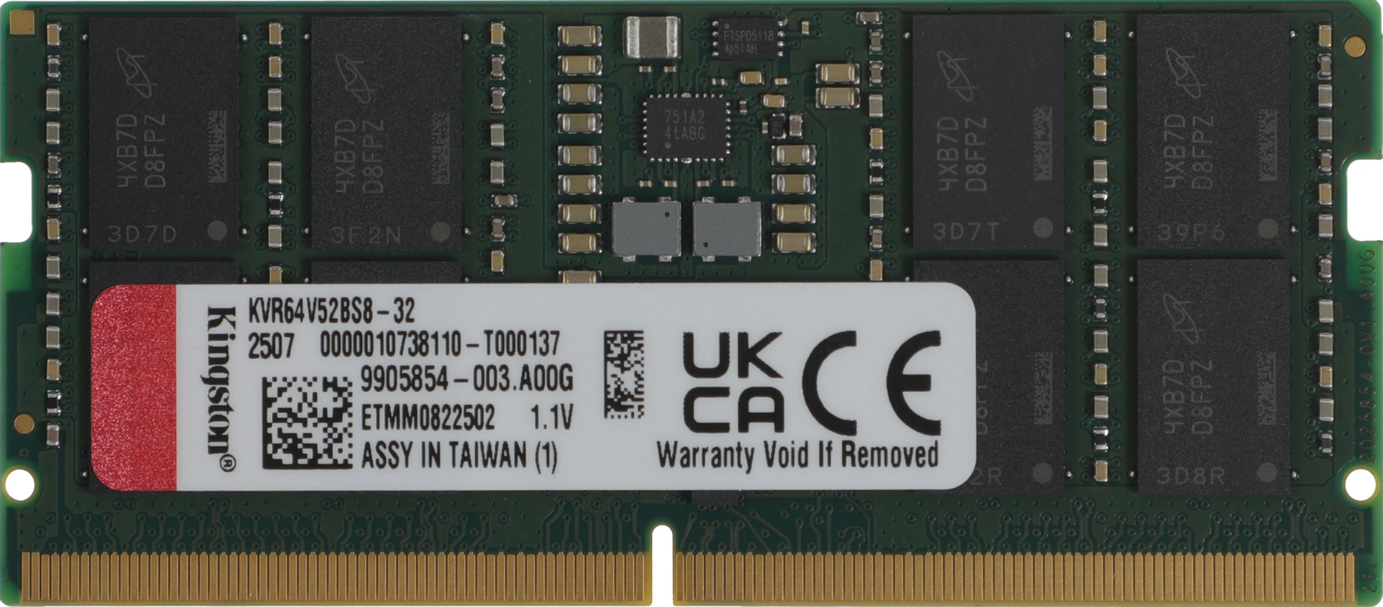 Память DDR5 32GB 6400MHz Kingston KVR64V52BS8-32 Valueram RTL PC5-51200 CL52 SO-DIMM 262-pin 1.1В single rank Ret