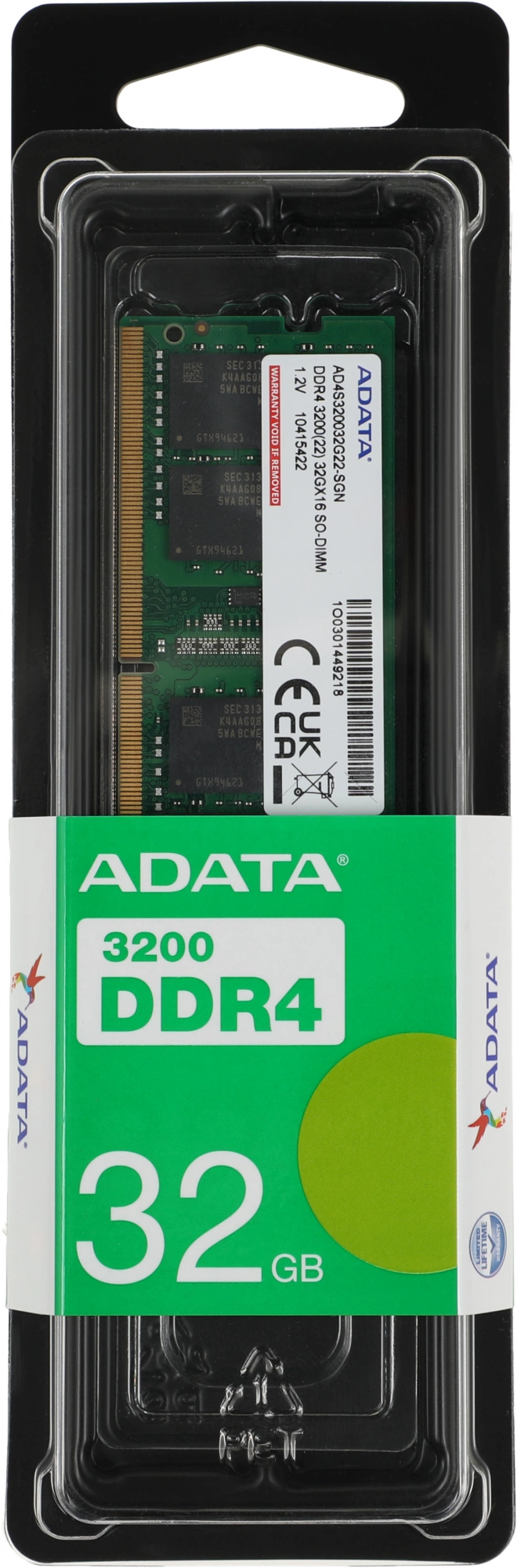 Память DDR4 32Gb 3200MHz A-Data AD4S320032G22-SGN RTL PC4-25600 CL22 SO-DIMM 260-pin 1.2В single rank Ret