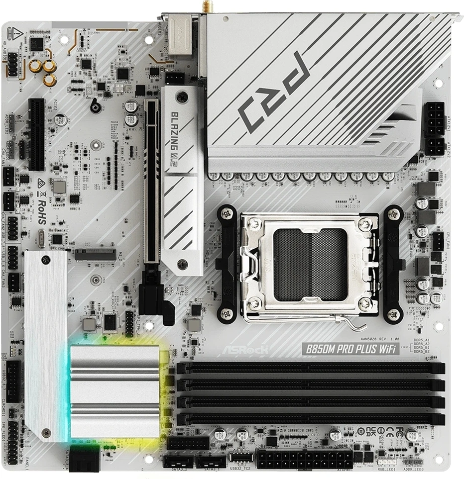 Материнская плата Asrock B850M Pro Plus WiFi Socket AM5 AMD B850 4xDDR5 mATX AC`97 8ch(7.1) 2.5Gg RAID+HDMI+DP