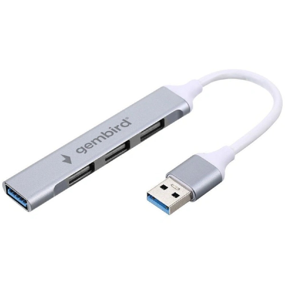 Gembird Разветвитель USB3.0/2.0, USB3.0, 3xUSB2.0, кабель USB 10см, серебристый металл, пакет (UHB-C206)