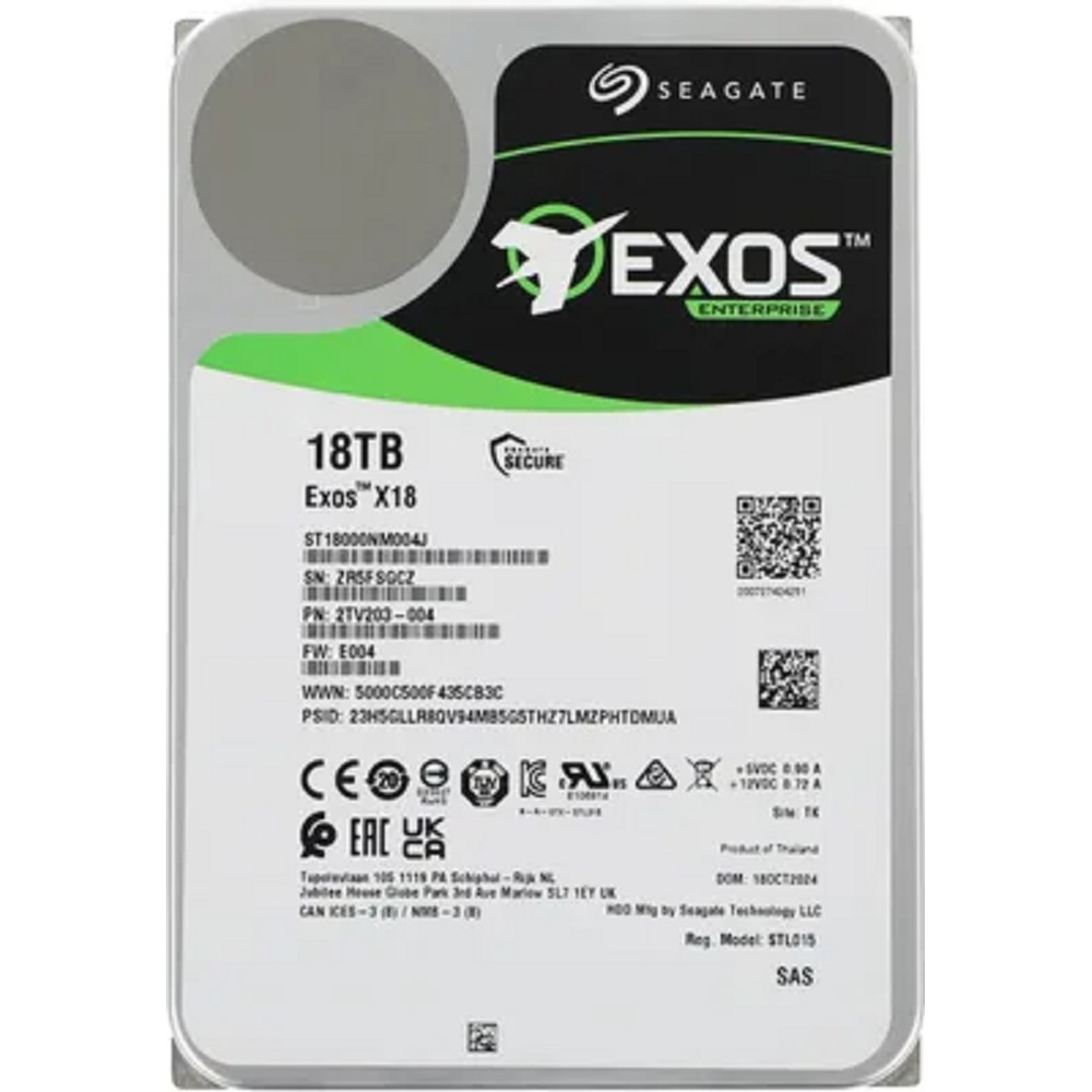 18TB Seagate Exos X18 (ST18000NM004J) {SAS 12Gb/s, 7200 rpm, 256mb buffer, 3.5"}