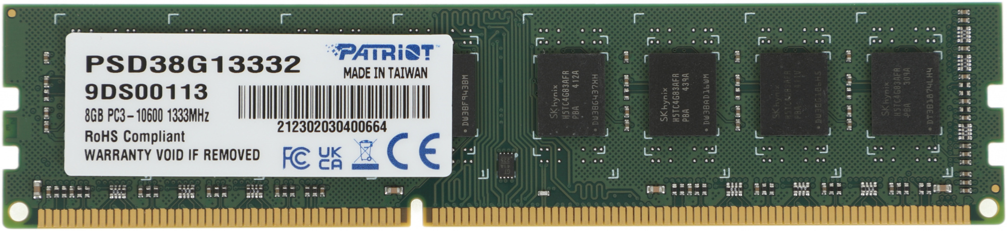 Память DDR3 8Gb 1333MHz Patriot PSD38G13332 RTL PC3-10600 CL9 DIMM 240-pin 1.5В dual rank Ret