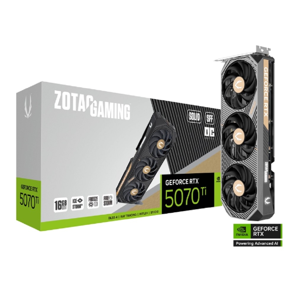 Видеокарта ZOTAC RTX5070Ti SOLID SFF OC 16GB GDDR7 256bit 3xDP HDMI 3FAN PREMIUM PACK