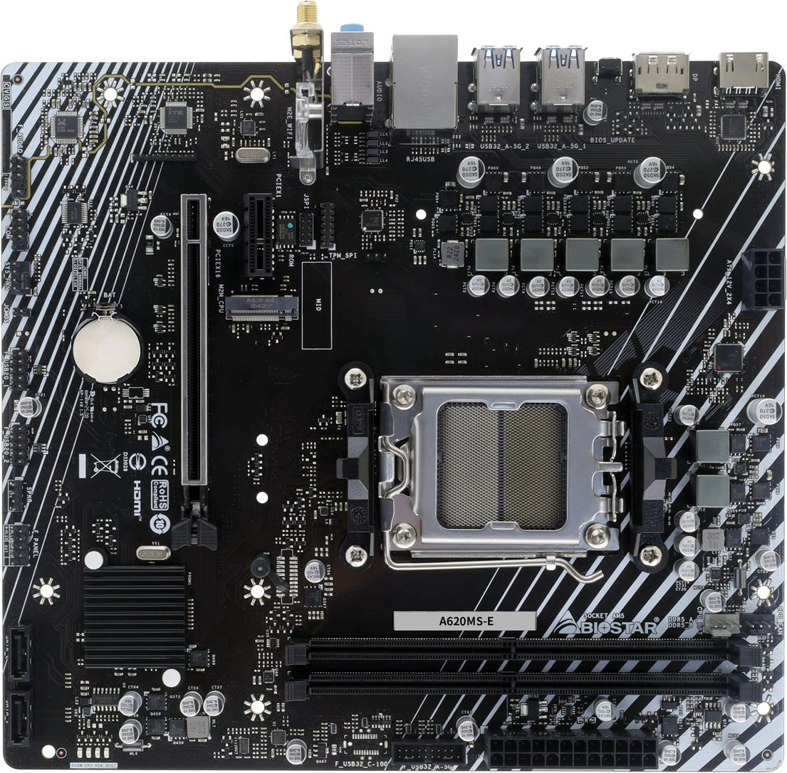 Материнская плата Biostar A620MS-E Socket AM5 AMD A620A 2xDDR5 mATX AC`97 8ch(7.1) GbLAN RAID+HDMI+DP