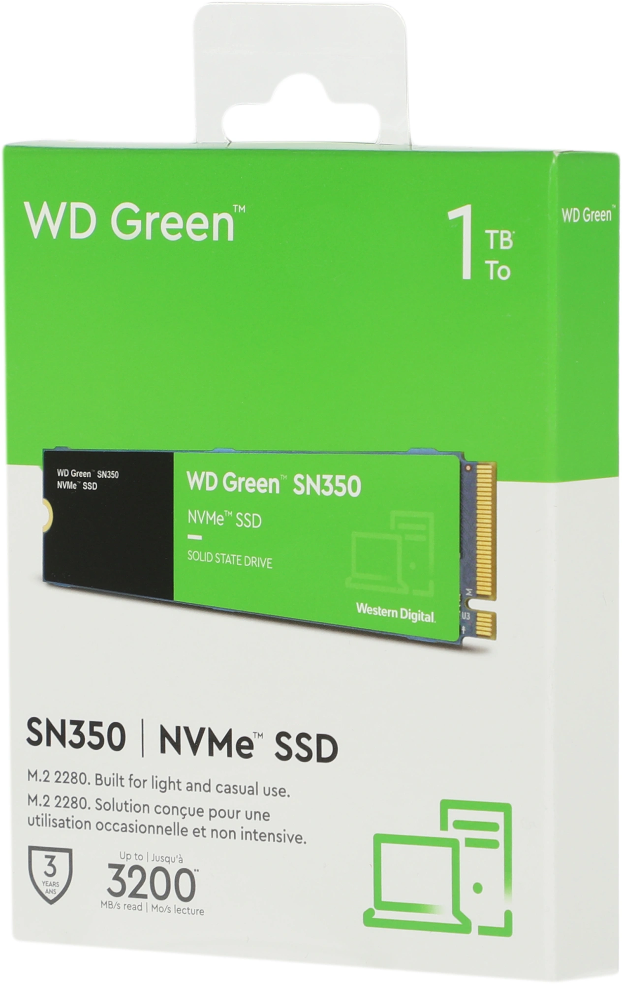 Накопитель SSD WD S PCIe 3.0 x4 1TB WDS100T3G0C Green SN350 M.2 2280