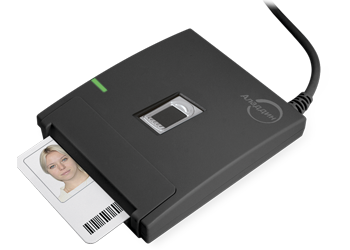 Смарт-карт ридер Aladdin SecurBIO Reader с прижимным сканером отпечатков пальцев в горизонтальном исполнении. USB 2.0 Type-A