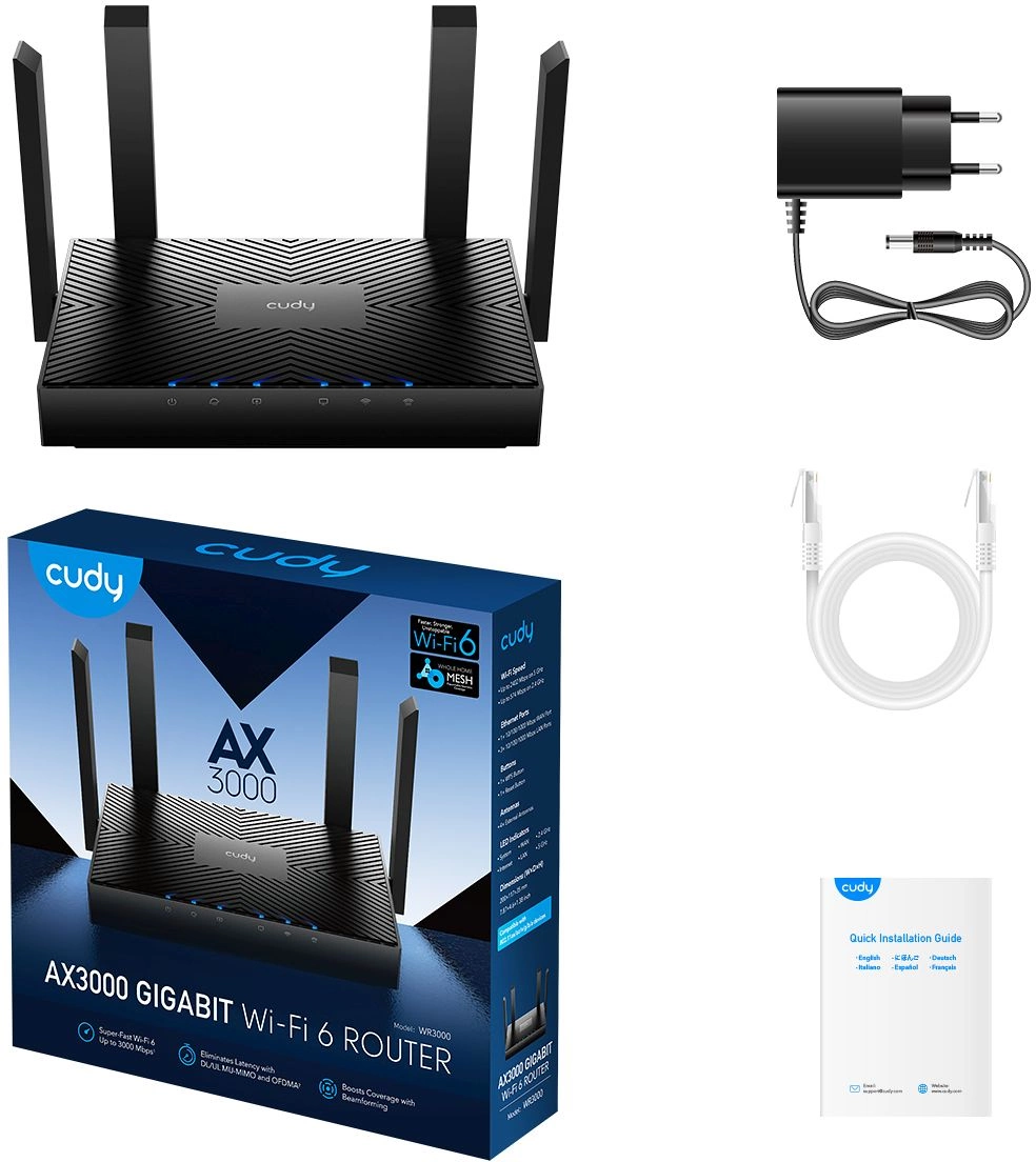Роутер беспроводной Cudy WR3000 AX3000 10/100/1000BASE-TX/Wi-Fi черный