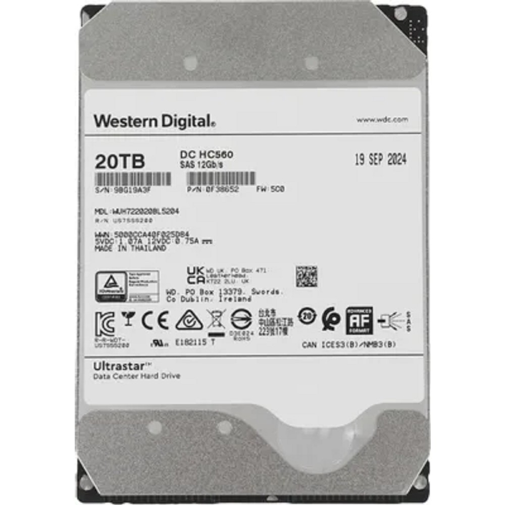 20Tb  HDD WD SAS Server Ultrastar DC HC560 7200 12Gb/s 256MB WUH722020BL5204