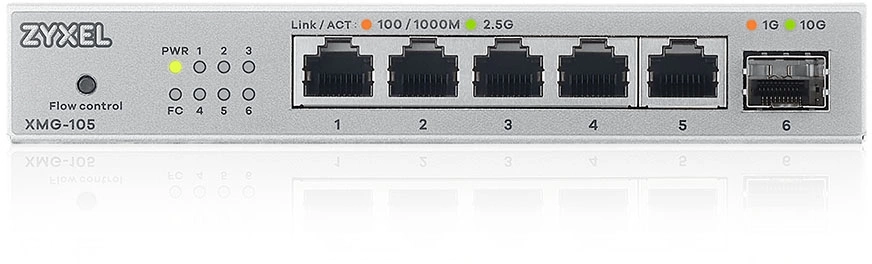 Коммутатор Zyxel XMG-105-ZZ0101F (L2) 5x2.5Гбит/с 1SFP+ неуправляемый