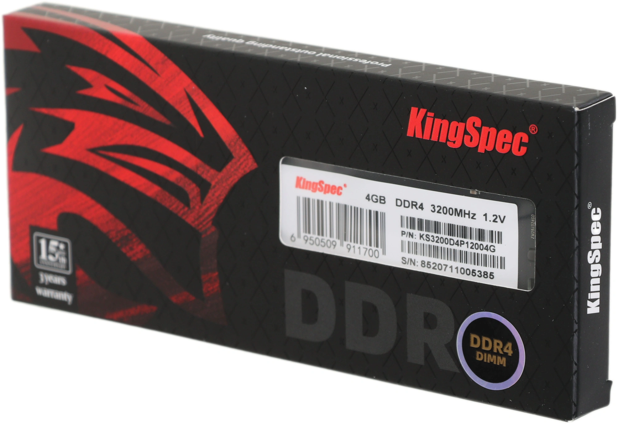 Память DDR4 4GB 3200MHz Kingspec KS3200D4P12004G RTL PC4-25600 CL18 DIMM 288-pin 1.2В single rank Ret